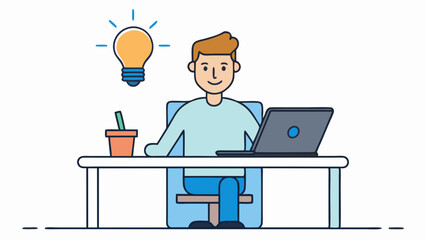 Wall Mural - man sits on chair at front of desk using laptop vector illustration