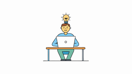 Wall Mural - man sits on chair at front of desk using laptop vector illustration