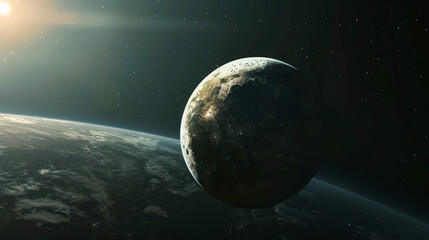 Wall Mural - spectacular lunar eclipse. astronomical phenomenon. moon with shadow in outer space illustration. mo