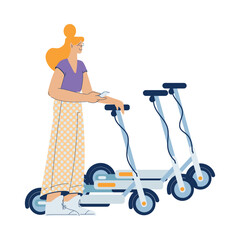 Poster - Electric Transport with Woman Character Ride Scooter Vector Illustration