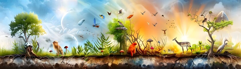 Wall Mural - Dreamlike Landscape with Surreal Creatures.