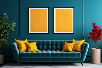 Abstract home interior with poster and painting mockups.