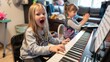 © Natalia - A young girl plays the piano with her friend clapping along. AI.