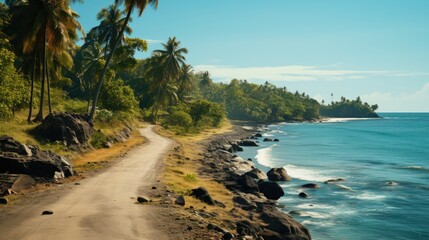 Canvas Print - beach side view road and trees  