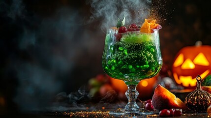 Wall Mural - Halloween Potion: A bubbling, green beverage with a spooky fog effect