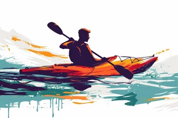 Back view young man paddling silhouette with Kayaking on the river for water sport rafting vector illustration on white background