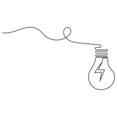 Wall Mural - Light bulb single line art, continuous one line drawing of  Isolated outline vector art



