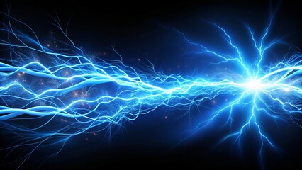 Close-up of bright blue electricity sparking wires on a clean white background, conveying energy, power, and innovation with a sense of modern technology and futurism.