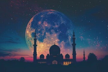 ai generative silhouette of mosque with big moon