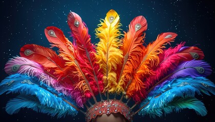 Poster - Beautiful bright colorful carnival costume dark background.