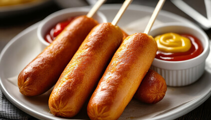 Delicious food homemade corn dog snack