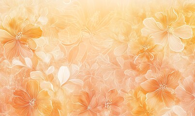 Aufkleber - Seamless Abstract with Intricate Floral Patterns in Peach Fuzz and Sunshine Yellow
