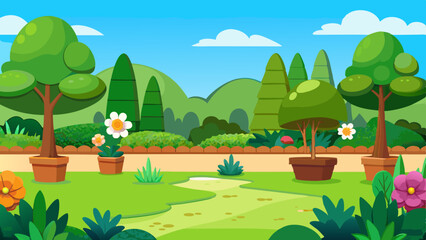 Wall Mural - beautiful garden cartoon background vector illustration