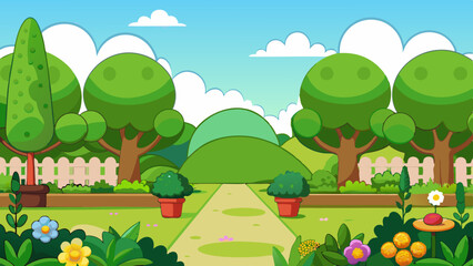 Wall Mural - beautiful garden cartoon background vector illustration