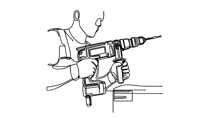 Wall Mural - Drill usage one line drawing