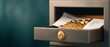 © AucArtStudio - open safe deposit box drawer with gold coins and paperwork inside close up - security and financial concept.