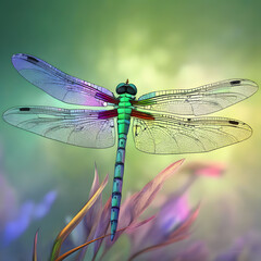 Wall Mural - dragonfly sits in the garden, ai-generatet