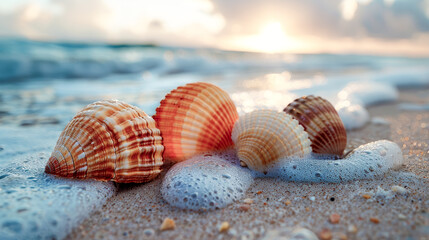 Poster - Colorful beach shells: detail shot on the sandy beach