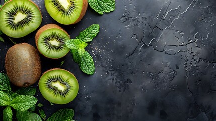 Canvas Print - Fresh Kiwi and Mint on Dark Background