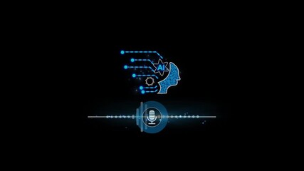 Voice Recording and Use AI Enabled Internet Search for Easy Access to Information.  Businessman using smartphone with voice icon on virtual screen for conversation with AI chatbot. black screen 