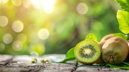 Sticker - Freshly Picked Kiwi Fruit on a Wooden Table