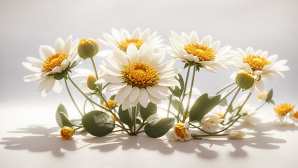 This is a picture of two white flowers with yellow centers and green leaves.