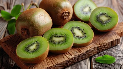 Canvas Print - Fresh Kiwi Fruit on Wooden Cutting Board