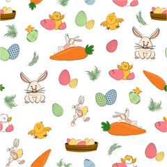 Sticker - Vector Illustration of Colorful Easter Festival Elements Decorated Png Background.