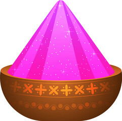 Poster - Isolated Pink Colour Powder Bowl for Holi Festival Flat Element Png.