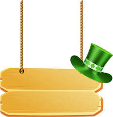 Poster - Blank Wooden Hang with Leprechaun hat element png for st patrick's day.