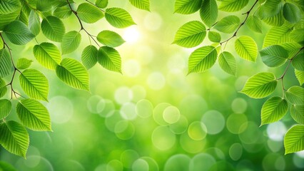 Abstract blurry green bokeh leaves on a spring background, nature, light, eco, blue foliage, cool summer, texture, bio