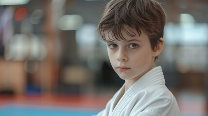 portrait of a boy in a kimono martial arts, children's sports