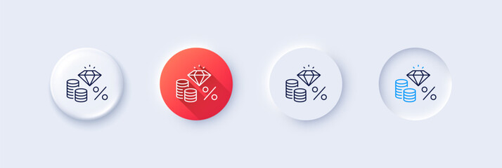 Wall Mural - Money tax line icon. Neumorphic, Red gradient, 3d pin buttons. Jewelry tax rate sign. Financial interest symbol. Line icons. Neumorphic buttons with outline signs. Vector