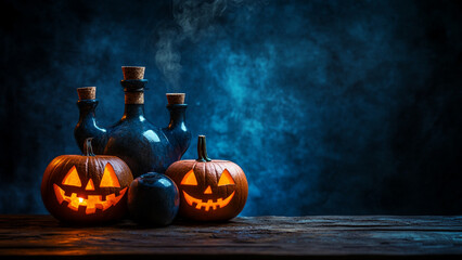 Wall Mural - halloween pumpkin on a wooden background