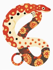 Wall Mural - A colorful and abstract illustration of a snake with a red and yellow pattern.