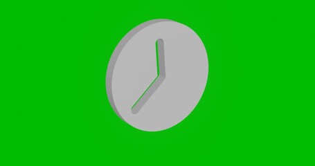 Canvas Print - Animation of rotation of a white time symbol with shadow. Simple and complex rotation. Seamless looped 4k animation on green chroma key background