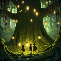 Wall Mural - Deep in the dark, mysterious and magical forest, ai-generatet