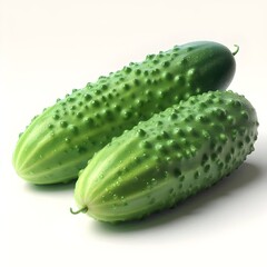 Close-up photo of a fresh, juicy green organic cucumber vegetable on a white background