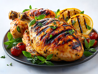 Wall Mural - delicious Grilled chicken white background.