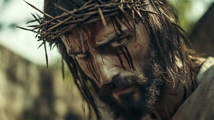 portrait of jesus with thorns on face