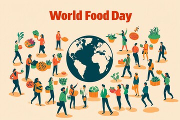 Celebrating World Food Day with diverse people engaging in food-related activities around the globe