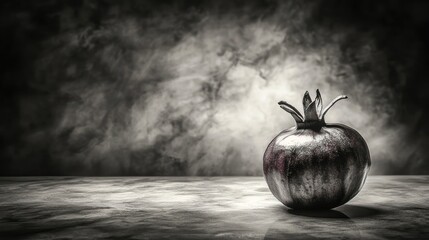 Wall Mural - A single silver pomegranate on a dark textured background.