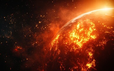 Wall Mural - high quality digital space art in 5k - a realistic visual representation of a burning planet