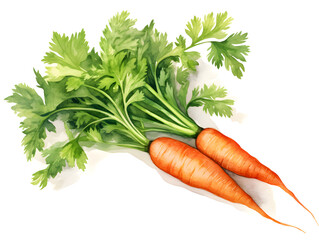 Wall Mural - Watercolor Illustration of ripe carrots on white background 