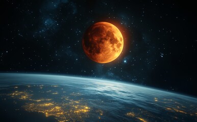 Wall Mural - moon and earth 3d illustration in high resolution in 5k. a realistic representation of space in the 