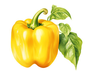 Wall Mural - Watercolor Illustration of ripe yellow bell peper on white background 