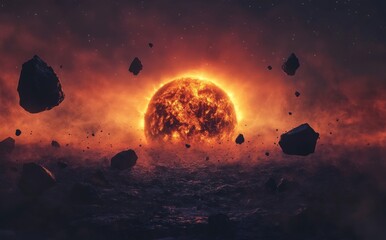 Wall Mural - a highly detailed 3d illustration of the sun in 5k for realistic visuals in space