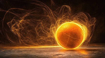 Wall Mural - a bright orange sphere with sparks flying around it.