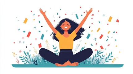 Wall Mural - Celebrating Small Victories and Milestones in Mental Health Recovery Journey with Uplifting Flat Design Showcasing Positivity Empowerment and the Importance of Acknowledging Progress