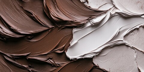 A textured mixture of rich chocolate and cream, swirled together in an artistic, painterly style. The image is horizontal, showcasing a luxurious and creamy visual perfect for dessert and gourmet conc